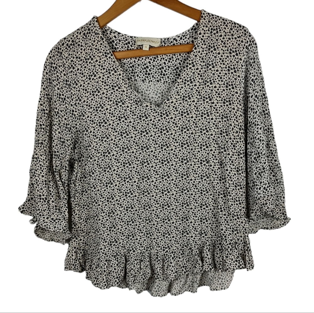 Cynthia Rowley Floral Print V-neck Top - Picture 1 of 10